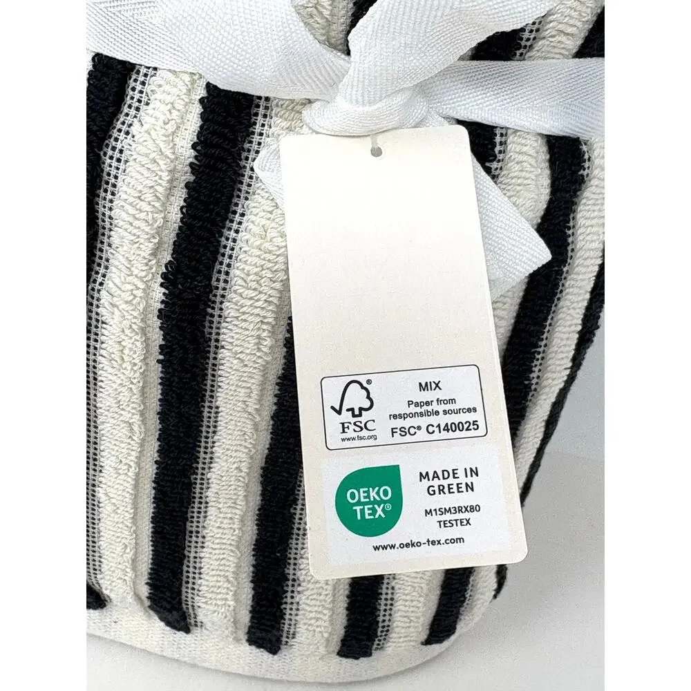Rachel Zoe Black Ivory Off White Stripes Hand Towels 18x28” Plush NWT 2
